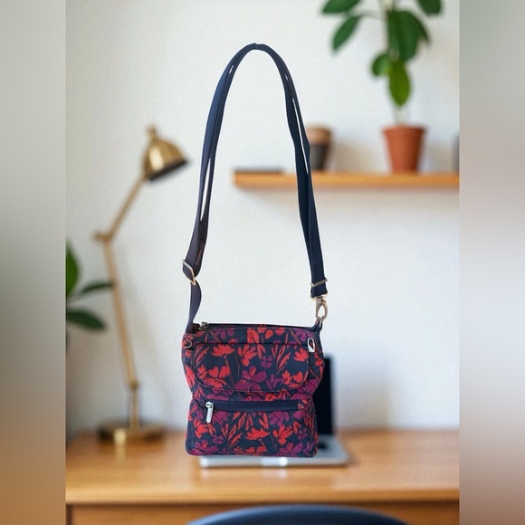 Travelon Anti Theft RFID Floral Cotton Crossbody Mini Bag W Small Flashlight - Picture 12 of 17